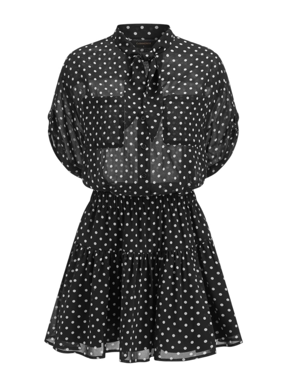 Commense Set Black White Polka Dot Sheer Shirt  Blouse Mini Skirt Small NWT - Picture 2 of 13